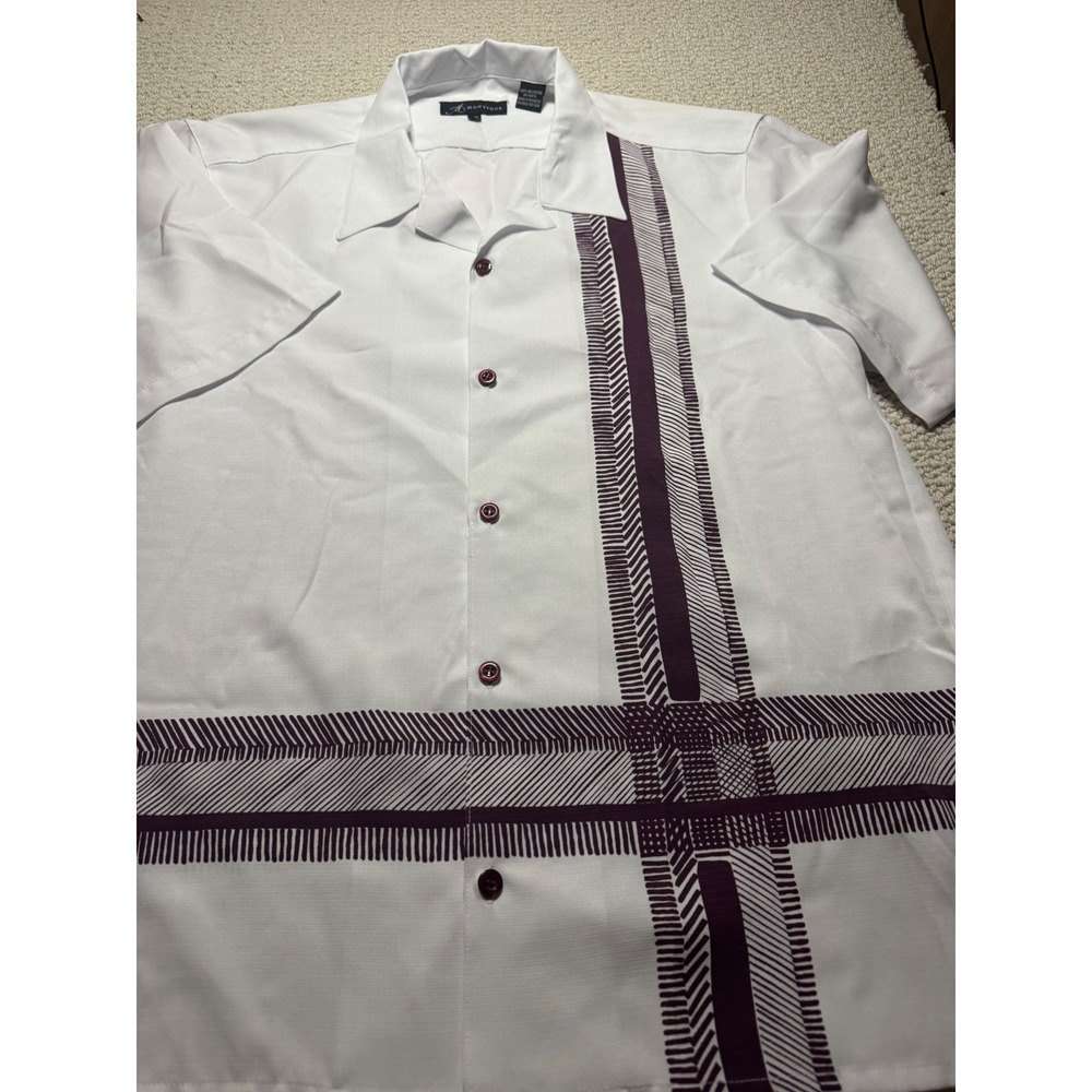 Montique White Burgundy Graphic Print Button Down Shirt Size 2XL Vintage Retro